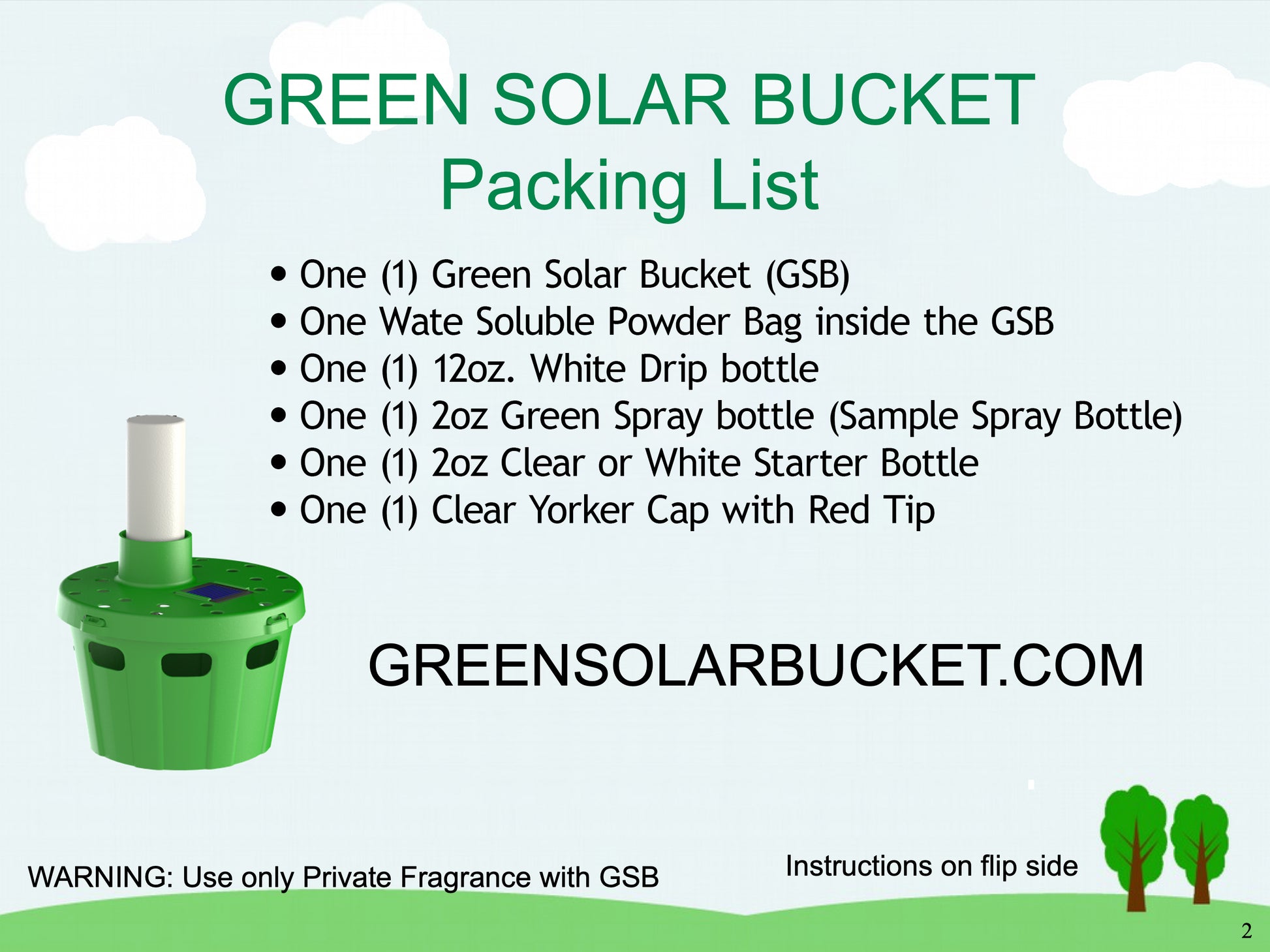 Package List green solar bucket instructions 